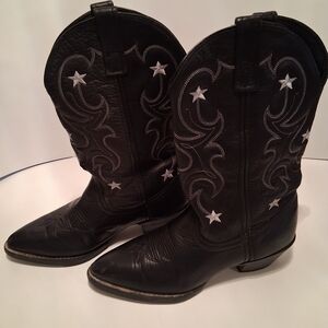Tony Lama Black Heeled Boots with White Star Accents